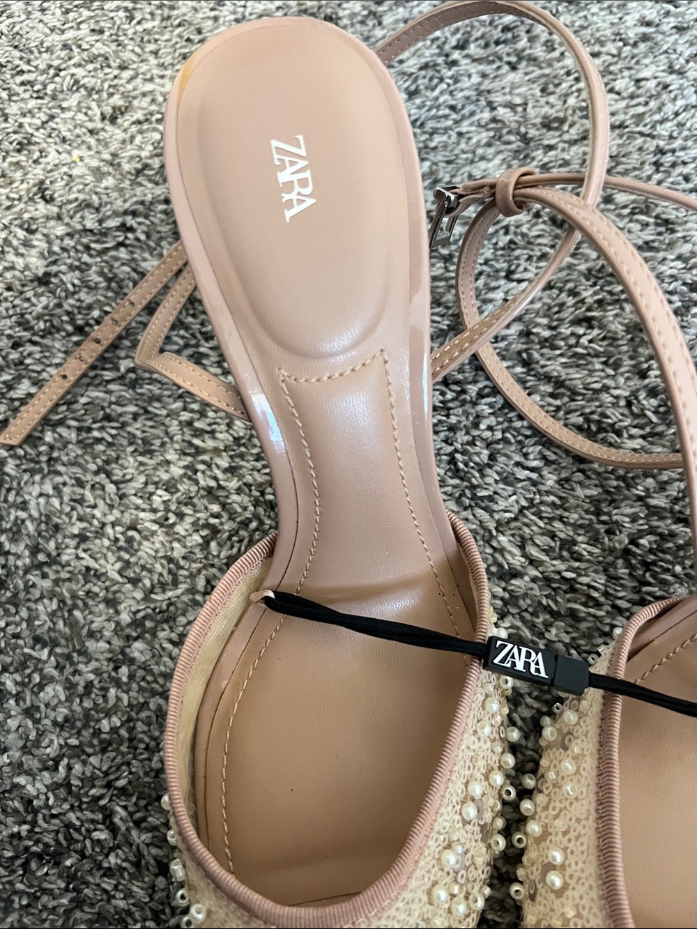 Zara Blush Sequin & Pearl Pointed Slingback Heels - Picture 2 of 6